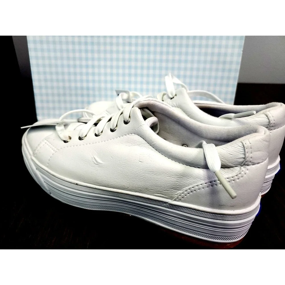 Keds womens stretch leather white‎ sneakers lace up Size 6.5M New WF9437M